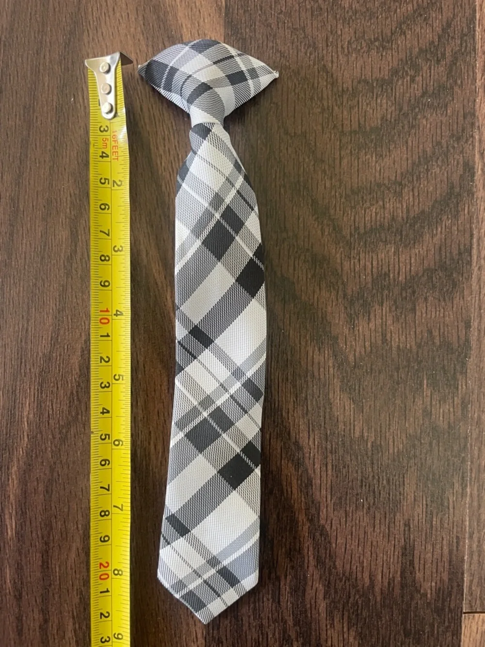 Boy’s Clip-On Gray Plaid Tie